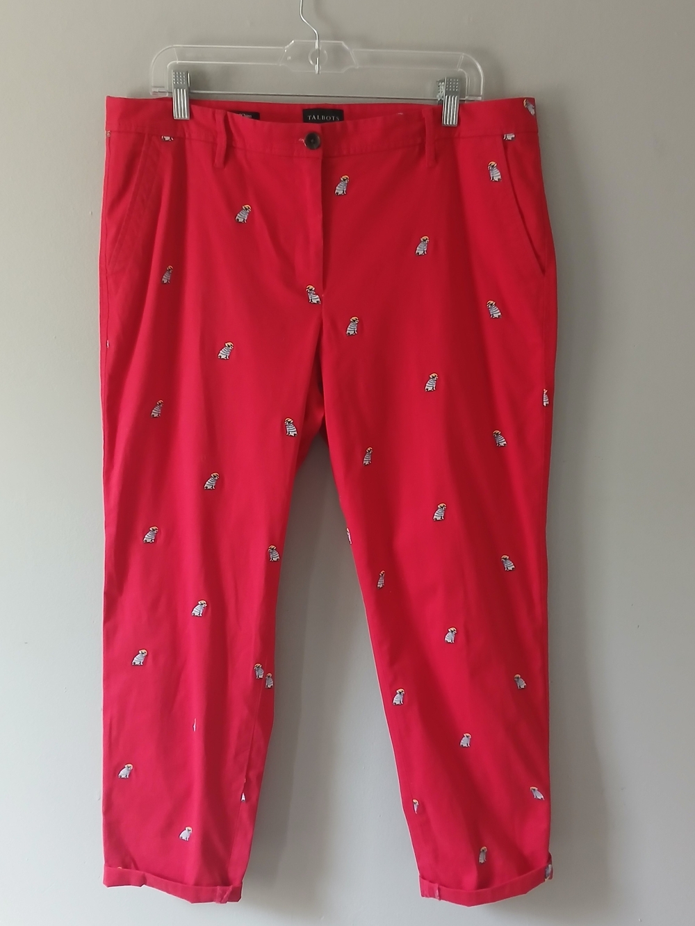 Talbots Women's Size 12 Relaxed Chinos Frenchie Critter Red Twill Straight Pants